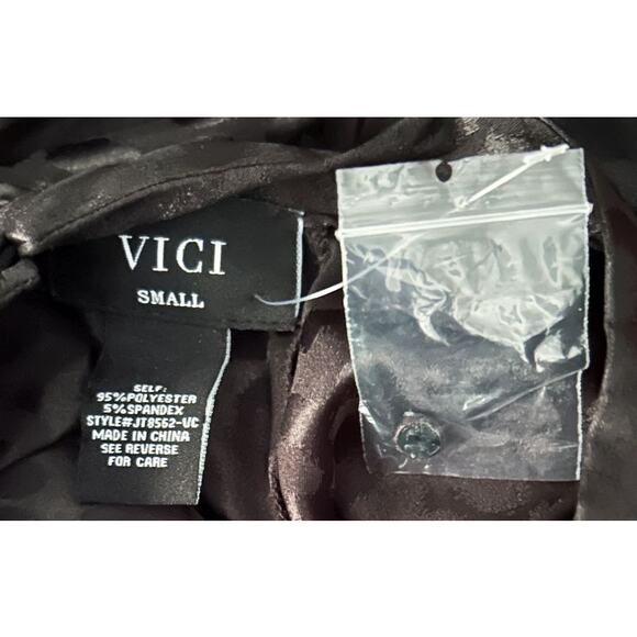 Vici Long Sleeve High Neck Keyhole Black Satin Blouse Small - Picture 5 of 5